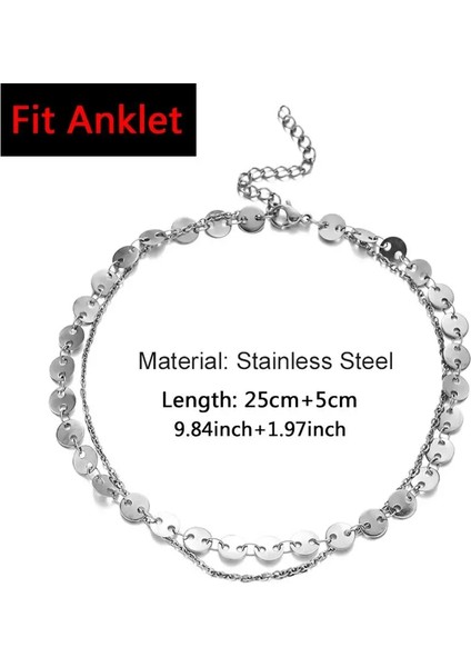 30CM-GÜMÜŞ Çift Katmanlar Paslanmaz Çelik Pullu Zincir Halhal Ayak Zinciri Yaz Yoga Plaj Bacak Bilezik Charm Halhal Takı Hediye (Yurt Dışından)