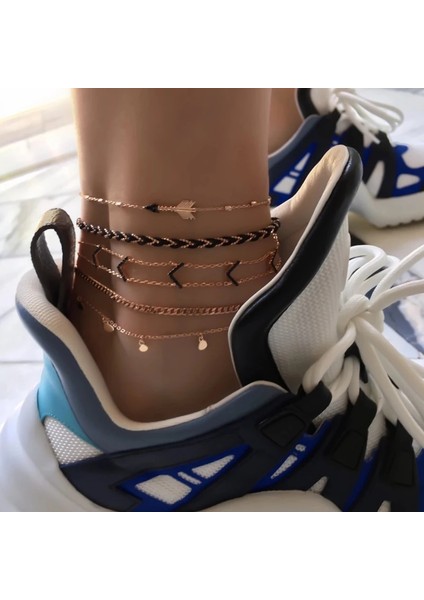 NO.8851 Beden Tocona Boho Kabuk Katmanlı Altın Renk Ayak Zinciri Yalınayak Sandalet Kalp Balık Alaşım Kadınlar Için Renkli Halat Halhal Yaz Takı (Yurt Dışından)