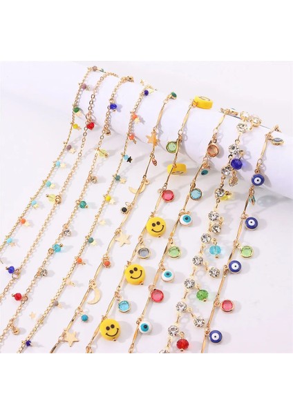 Wu-Anket-03 3.5 Moda Gülen Nazar Renkli Minik Boncuk Kolye Halhal Kadınlar Için Kız Boho Ay Zinciri Kristal Barefoot Halhal Parti Takı (Yurt Dışından) fiyatları