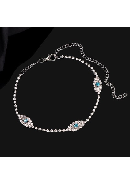 J014502SL Kadınlar Için Parlak Kristal Tenis Halhal Altın Gümüş Renk Rhinestone Nazar Ayak Bilezik Bilezik Kadın Düğün Balo Takı (Yurt Dışından)