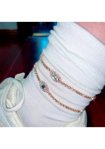 J014502SL Kadınlar Için Parlak Kristal Tenis Halhal Altın Gümüş Renk Rhinestone Nazar Ayak Bilezik Bilezik Kadın Düğün Balo Takı (Yurt Dışından) modelleri