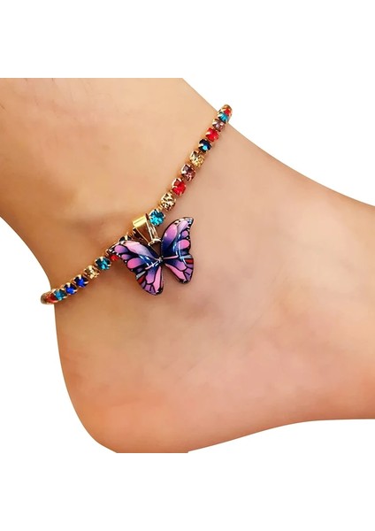 Renkli Mavi Bohemian Geometrik Rhinestone Zincir Halhal Altın Gümüş Renk Kadınlar Için Kelebek Bacak Bilezik Halhal Kız Bling Ayak Takı (Yurt Dışından) modelleri