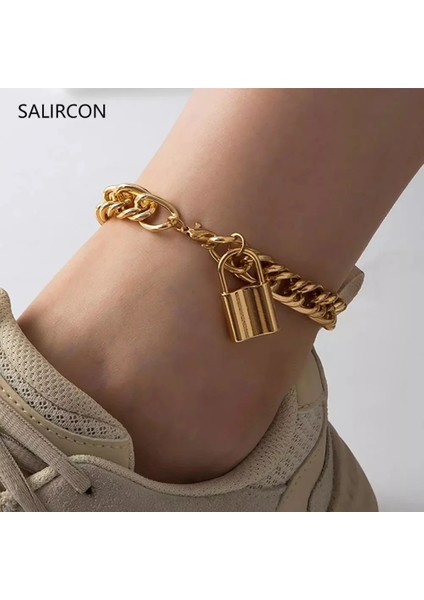 H00600-G Salircon Punk Link Zinciri Halhal Kadın Erkek Ayak Bileği Bilezik Üzerinde Bacak Halhal Sandles Yaz Plaj Aksesuarları Takı (Yurt Dışından) modelleri