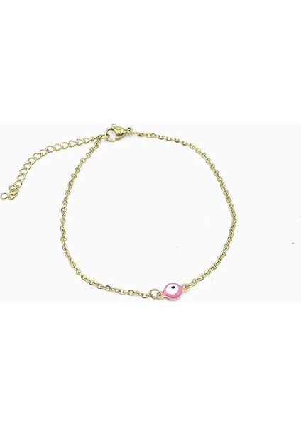 Altın-Pembe Charm Halhal Nazar Paslanmaz Çelik Takı Kaplama Renkli Emaye Nazar Charm Bilezik Erkekler Kadınlar Için (Yurt Dışından)