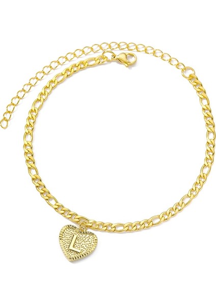 L Beden Kadınlar Için Ilk Kalp Halhal Altın Kalp Mektup Paslanmaz Çelik Halhal Bilezikler Yaz Plaj Ayak Boho Takı Bijoux Femme (Yurt Dışından)
