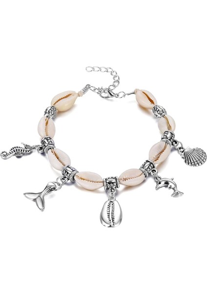 Kabuk Halhal Bohemian Shell Halhal Kadınlar Için Vintage El Yapımı Taş Boncuk Yıldız Halhal Bacak Üzerinde Bilezik Yeni Plaj Yalınayak Sandalet Ayak Takısı (Yurt Dışından)