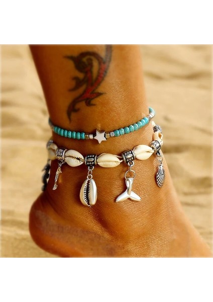 Kabuk Halhal Bohemian Shell Halhal Kadınlar Için Vintage El Yapımı Taş Boncuk Yıldız Halhal Bacak Üzerinde Bilezik Yeni Plaj Yalınayak Sandalet Ayak Takısı (Yurt Dışından) fiyatları
