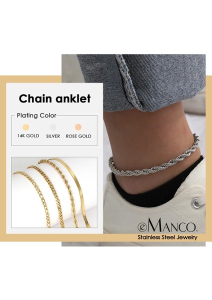 Şampanya Tarzı YF32825 - 4mm Emanco Halat Bağlantı Halhal Paslanmaz Çelik Kadınlar Için Ayak Aksesuarı Yaz Plaj Barefoot Sandalet Bilezik Ayak Bileği Hediyeler (Yurt Dışından) modelleri