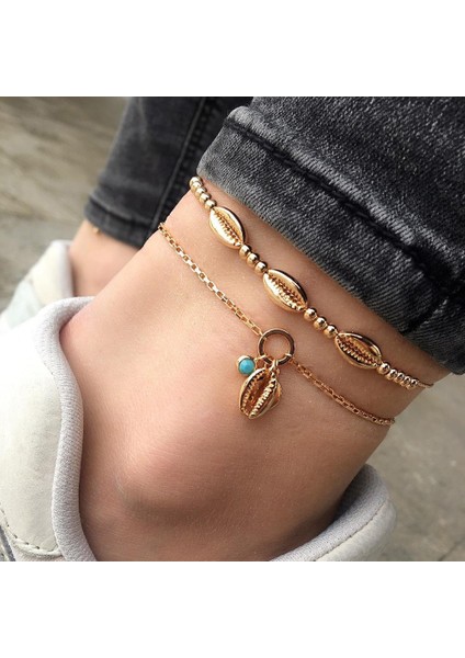 No.24 Boyutu Boho Shell Kaplumbağa El Yapımı Halhal Kadınlar Için Mavi Halat Zinciri Bacak Üzerinde Doğal Kabuk Ayak Bileği Bilezik Ayak Yaz Plaj Takı (Yurt Dışından)