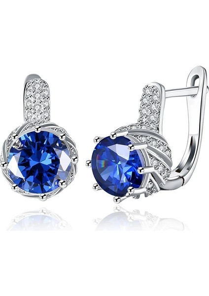 B Siyah Melek Zarif Kraliyet Safir Ametist Taş Klip Küpe Kadınlar Için Gümüş Takı (Yurt Dışından)