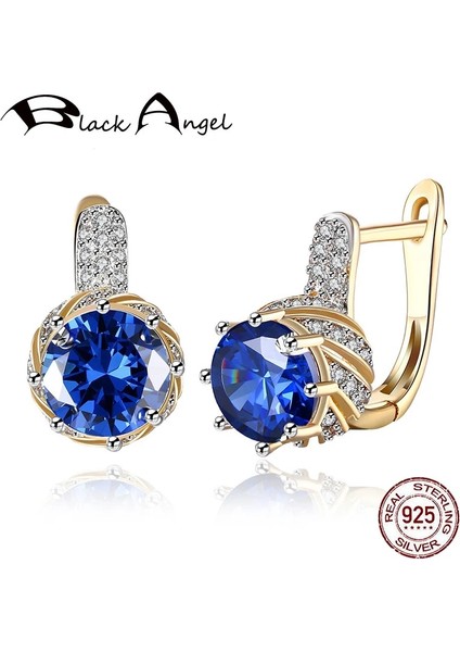 B Siyah Melek Zarif Kraliyet Safir Ametist Taş Klip Küpe Kadınlar Için Gümüş Takı (Yurt Dışından) modelleri