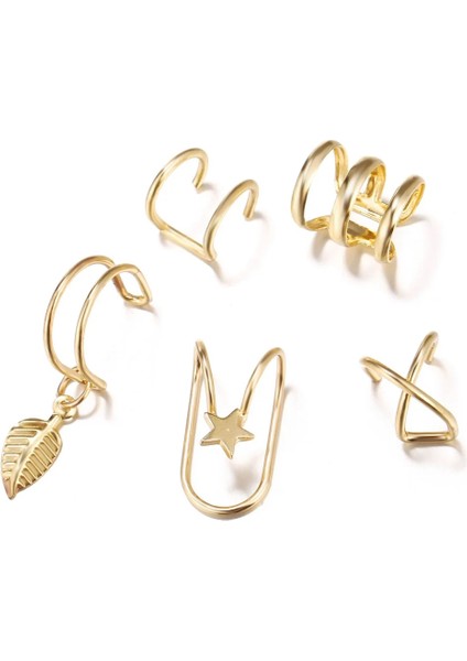 5 Adet Altın Et Vintage Püskül Altın Renk Kulak Manşetleri Yaprak Klip Küpe Kadın Dağcılar Için Hiçbir Piercing Sahte Kıkırdak Küpe Takı (Yurt Dışından)
