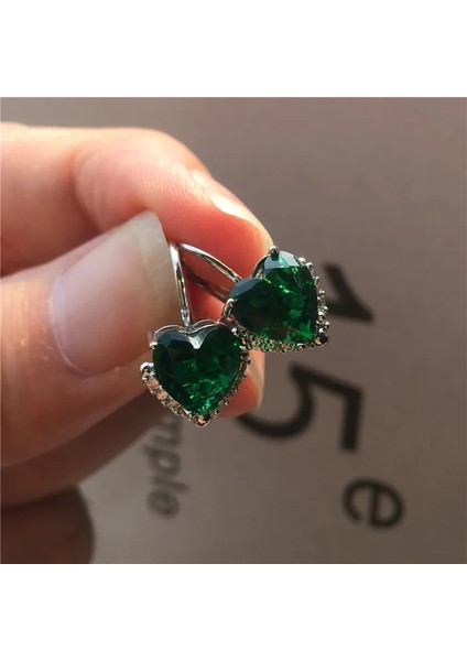 Gümüş Kırmızı Lüks Kadın Küçük Kalp Küpe Boho Gümüş Renk Klip Küpe Kadınlar Için Kristal Beyaz Yeşil Sarı Taş Küpe (Yurt Dışından) fiyatları
