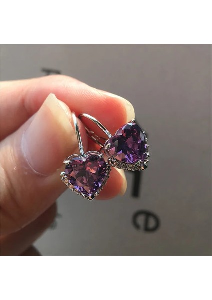 Gümüş Kırmızı Lüks Kadın Küçük Kalp Küpe Boho Gümüş Renk Klip Küpe Kadınlar Için Kristal Beyaz Yeşil Sarı Taş Küpe (Yurt Dışından) fırsatları