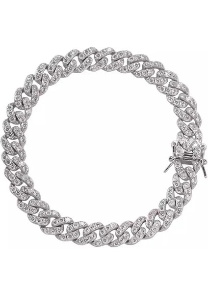 Gümüş Kaplı 20 cm Gümüş Renk Küba Zincir Halhal Kadınlar Için Buzlu Out Rapçi Takı Bling Küba Kristal Zincir Plaj Charm Ayak Halhal Takı (Yurt Dışından)