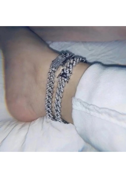 Gümüş Kaplı 20 cm Gümüş Renk Küba Zincir Halhal Kadınlar Için Buzlu Out Rapçi Takı Bling Küba Kristal Zincir Plaj Charm Ayak Halhal Takı (Yurt Dışından) fiyatları