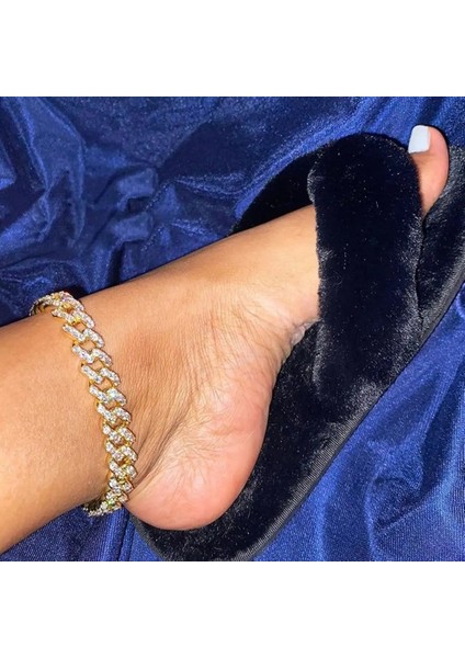 Gümüş Kaplı 20 cm Gümüş Renk Küba Zincir Halhal Kadınlar Için Buzlu Out Rapçi Takı Bling Küba Kristal Zincir Plaj Charm Ayak Halhal Takı (Yurt Dışından) modelleri
