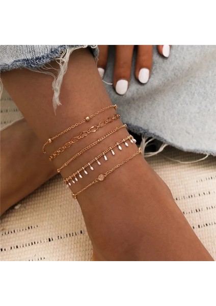 J50072 Modyle Bohemian Ayak Bileği Bilezikler Kadınlar Için Set Çok Katmanlı Boncuk Taklidi Kolye Charm Bilezikler Halhal Ayak Takı Hediye (Yurt Dışından)