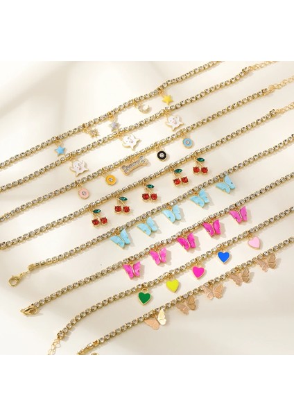No.17 Boyutu Kayıp Bayan Sevimli Kelebek Halhal Bilezik Kadınlar Için Moda Halhal Rhinestone Ayak Zinciri Plaj Bacak Bilezikler Boho Takı Hediye (Yurt Dışından)