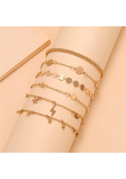 NO.50204 Beden Bohemia Çok Katmanlı Boncuk Halhal Seti Moda Sequins Yıldız Ayak Bileği Bilezikler Kadınlar Için Yaz Plaj Ayak Takı Bacak Zinciri Halhal (Yurt Dışından) indirimleri