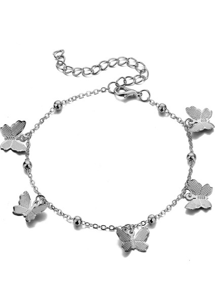 8-KWK0662-02 Moda Pembe Kelebek Halhal Kadınlar Için Set Sevimli Altın Mektup Melek Çok Katmanlı Zincir Ayak Bileği Bilezik Yaz Plaj Takı (Yurt Dışından)