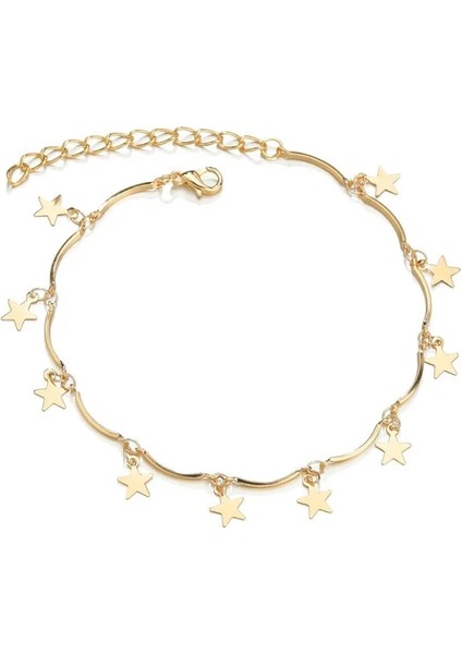 NO.50182 Beden Letapı Altın Renk Pentagram Halhal Yalınayak Ayak Takı Bacak Yeni Halhal Ayak Bileği Bilezikler Kadınlar Için (Yurt Dışından) modelleri