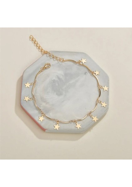 NO.50182 Beden Letapı Altın Renk Pentagram Halhal Yalınayak Ayak Takı Bacak Yeni Halhal Ayak Bileği Bilezikler Kadınlar Için (Yurt Dışından) indirimleri