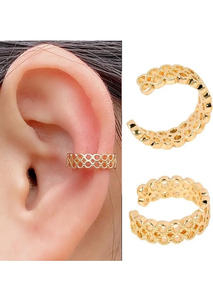 2 Altın Moda Kulak Manşet Klipsli Küpe Piercing Altın Gümüş Renk Yıldız Kalp Zincir Geometri Kıkırdak Earcuff Kadınlar Parti Takı (Yurt Dışından)