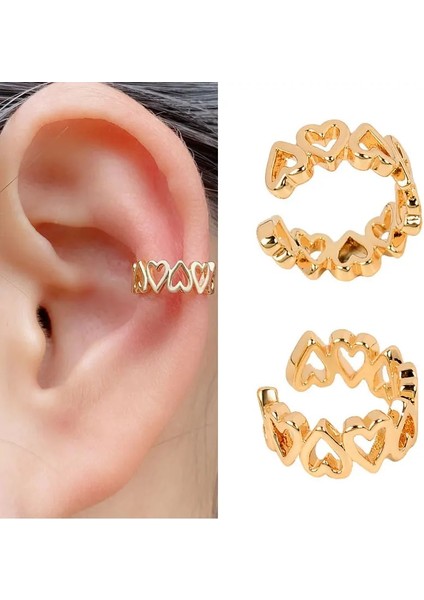 2 Altın Moda Kulak Manşet Klipsli Küpe Piercing Altın Gümüş Renk Yıldız Kalp Zincir Geometri Kıkırdak Earcuff Kadınlar Parti Takı (Yurt Dışından)
