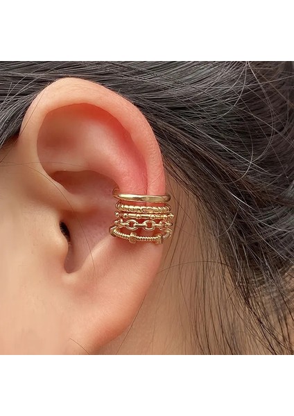 2 Altın Moda Kulak Manşet Klipsli Küpe Piercing Altın Gümüş Renk Yıldız Kalp Zincir Geometri Kıkırdak Earcuff Kadınlar Parti Takı (Yurt Dışından)