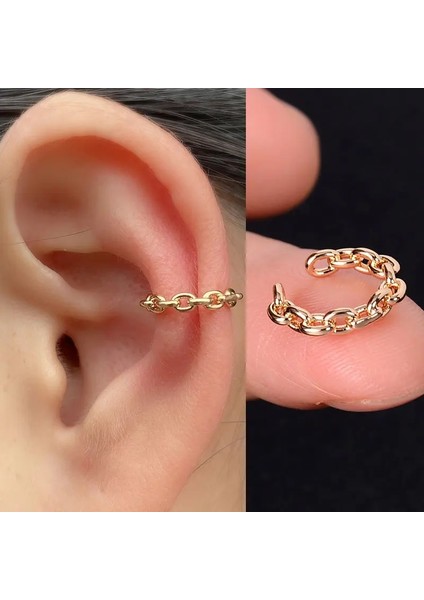 2 Altın Moda Kulak Manşet Klipsli Küpe Piercing Altın Gümüş Renk Yıldız Kalp Zincir Geometri Kıkırdak Earcuff Kadınlar Parti Takı (Yurt Dışından)