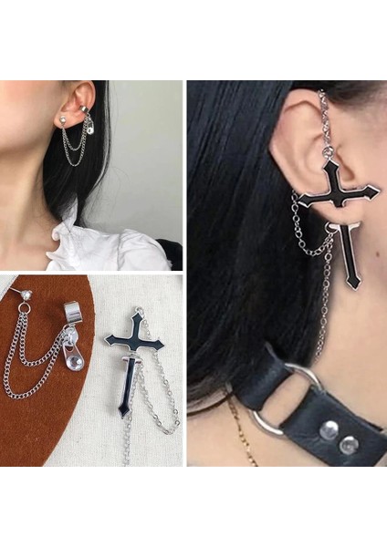 1 Çift A Çapraz Klipsli Küpeler Uzun Zincir Moda Kulak Klipleri Halka Küpe Çapraz Serisi Küpeler Kadın Kız Takı Hediye Doğum Günü Hıristiyan (Yurt Dışından)