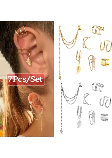 7 Adet Altın Et Vintage Püskül Altın Renk Kulak Manşetleri Yaprak Klip Küpe Kadın Dağcılar Için Hiçbir Piercing Sahte Kıkırdak Küpe Takı (Yurt Dışından)