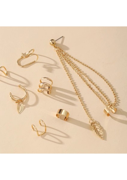 7 Adet Altın Et Vintage Püskül Altın Renk Kulak Manşetleri Yaprak Klip Küpe Kadın Dağcılar Için Hiçbir Piercing Sahte Kıkırdak Küpe Takı (Yurt Dışından)