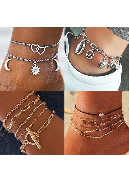 Ayak Bileği 4 Vintage Ayak Bileği Bilezikler Kadınlar Için Basit Kalp Aşk Halhal Kadınlar Için Plaj Charm Boho Aksesuarları Mujer Bacak Ayak Takı (Yurt Dışından) fırsatları