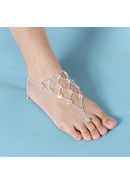 No.4 Boyutu Plaj Düğün Yalınayak Sandalet Ayak Zinciri Kristal Yapay Elmas Ayak Halkalı Halhal (Yurt Dışından) fırsatları