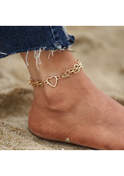 NO.50384 Beden Letapı ve Yeni Vintage Basit Altın Renk Link Zinciri Halhal Kadın Kız Bohemian Bacak Ayak Bileği Halhal Bilezik Plaj Takı (Yurt Dışından)