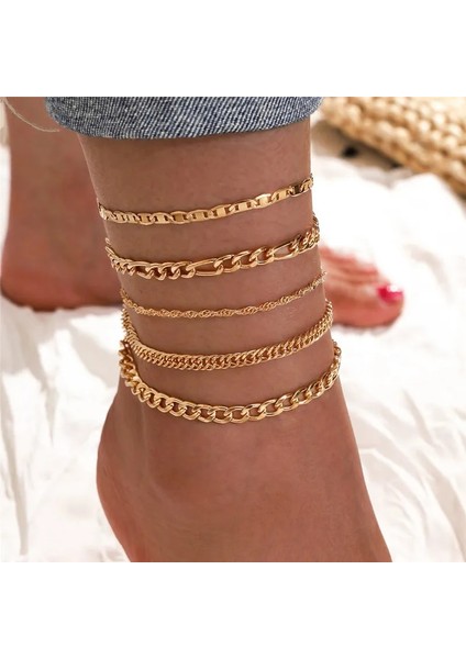 NO.50384 Beden Letapı ve Yeni Vintage Basit Altın Renk Link Zinciri Halhal Kadın Kız Bohemian Bacak Ayak Bileği Halhal Bilezik Plaj Takı (Yurt Dışından) fiyatları