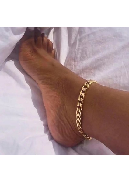 AB10016 Altın Yeni Paslanmaz Çelik Altın Renk Curb Küba Zincir Halhal Kadınlar Için Plaj Ayak Takı Bacak Zinciri Ayak Bileği Bilezikler Kadın Aksesuarları (Yurt Dışından) fiyatları
