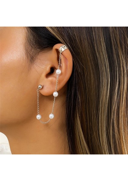 EJ176 Gümüş 16 Moda Altın Metal Püskül Zincir Klip Küpe Kadınlar Için Basit Hiçbir Piercing Sahte Kıkırdak Kulak Manşet Kulak Klipsi Küpe Takı (Yurt Dışından)