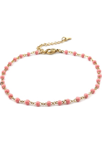 Pembe Paslanmaz Çelik Bağlantı Kablosu Zincir Halhal Bayan Altın Rengi Emaye Kadın Halhal Parti Mücevheri 23CM(9") Uzun, 1 Parça (Yurt Dışından)