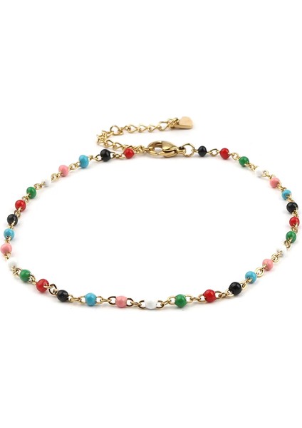 Pembe Paslanmaz Çelik Bağlantı Kablosu Zincir Halhal Bayan Altın Rengi Emaye Kadın Halhal Parti Mücevheri 23CM(9") Uzun, 1 Parça (Yurt Dışından) fiyatları