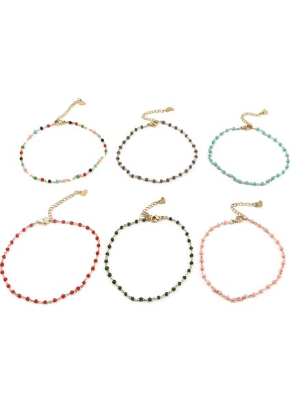 Pembe Paslanmaz Çelik Bağlantı Kablosu Zincir Halhal Bayan Altın Rengi Emaye Kadın Halhal Parti Mücevheri 23CM(9") Uzun, 1 Parça (Yurt Dışından) modelleri