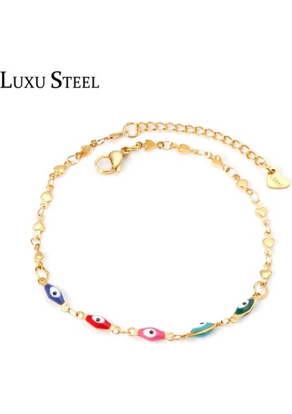 72G Luxusteel Türkiye Tarzı Göz Nazar Bağlantı Zincirleri Halhal Paslanmaz Çelik Altın Renk Yaz Plaj Ayakları Halhal Kadın Aksesuarları (Yurt Dışından) fiyatları
