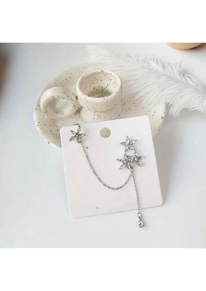 Gümüş Rengi Küpe Moda Takı Asimetrik Çiçek Kulak Klipsi Oorbellen Küpe Kadın Açıklama Küpe Bijoux Femme (Yurt Dışından)