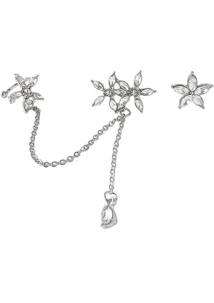 Gümüş Rengi Küpe Moda Takı Asimetrik Çiçek Kulak Klipsi Oorbellen Küpe Kadın Açıklama Küpe Bijoux Femme (Yurt Dışından)