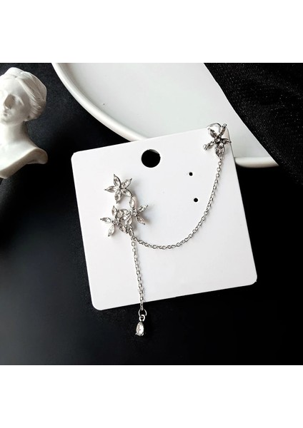 Gümüş Rengi Küpe Moda Takı Asimetrik Çiçek Kulak Klipsi Oorbellen Küpe Kadın Açıklama Küpe Bijoux Femme (Yurt Dışından)
