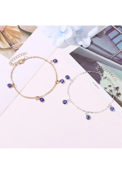 Altın Rengi Şanslı Göz Mavi Türk Nazar Halhal Altın Gümüş Renk Ayak Zinciri Ayak Bileği Bilezik Kadınlar Için Ayarlanabilir Kızlar Takı LE494 (Yurt Dışından) indirimleri