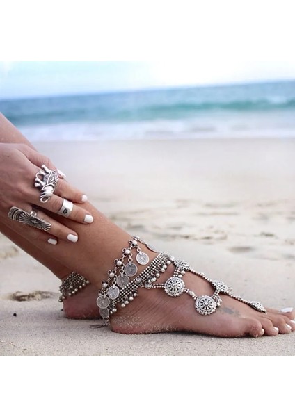 Gümüş Rengi Kmvexo Yaz Tarzı Vintage Bohemian Metal Püskül Halhal Lüks Charm Sikke Ayak Bileği Bilezik Kadınlar Takı Bijoux Için (Yurt Dışından) fırsatları