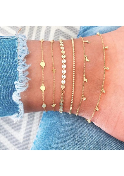 NO.50185 Beden Modyle Ayak Bileği Bilezik Seti Boho Takı Zincirleri Infinity Yuvarlak Charm Bilezikler Altın Kadınlar Bakır Metal Kadınlar Için Halhal Ayak (Yurt Dışından)